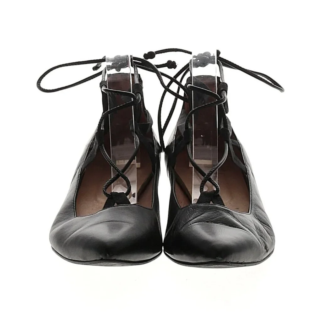 FS/NY FSNY Black Leather Lace Up Flats Ballet Ballerina 10 B - Picture 2 of 12